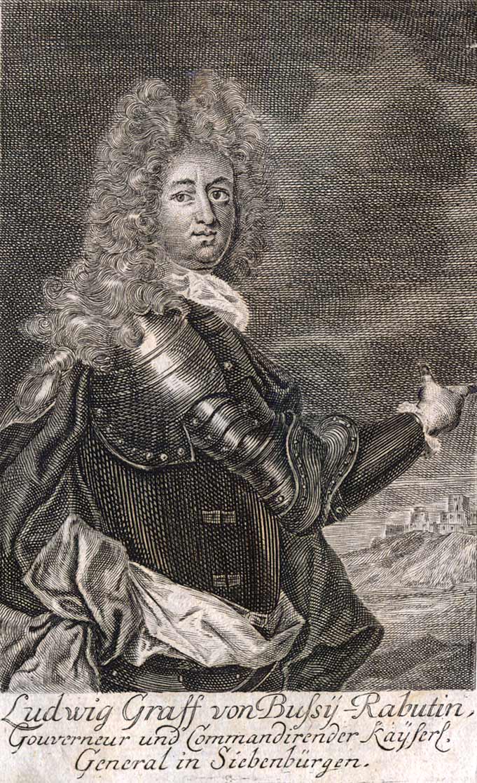 an engraving shows a man wearing armor and standing next to a horse