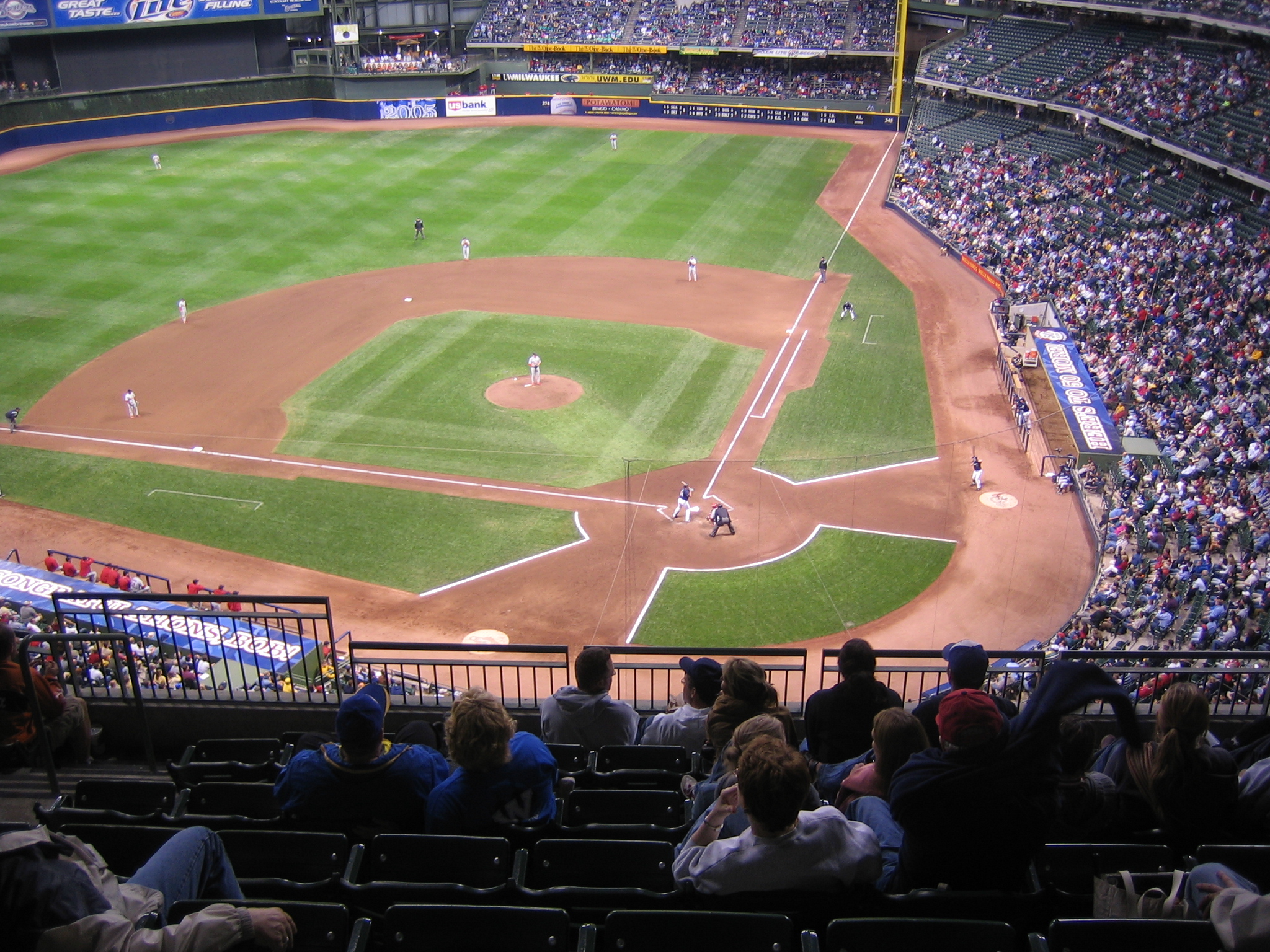 an overview of a baseball game being played in a stadium