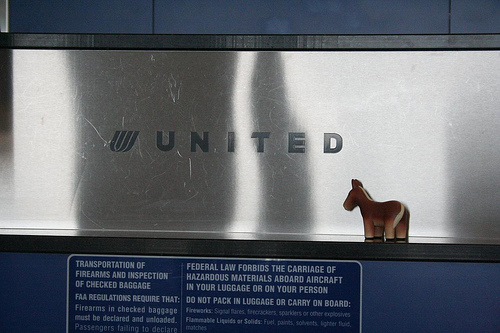 a fake horse is on display at the united terminal