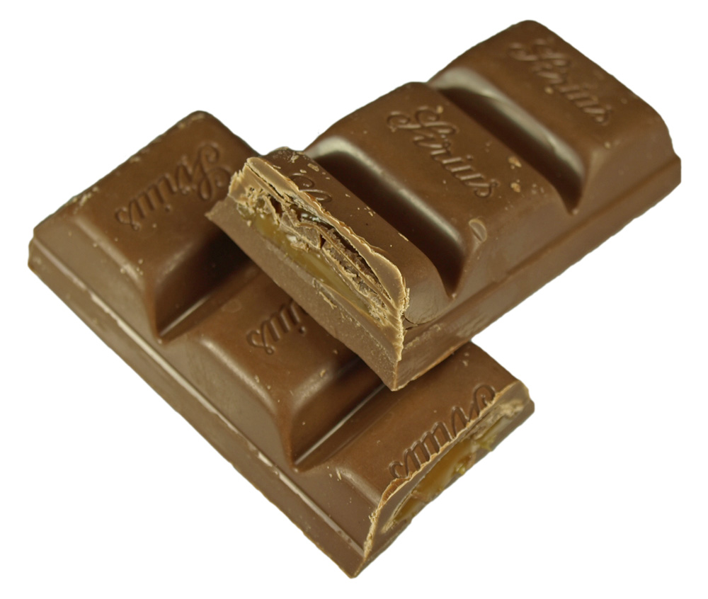 two pieces of chocolate are stacked together on each other