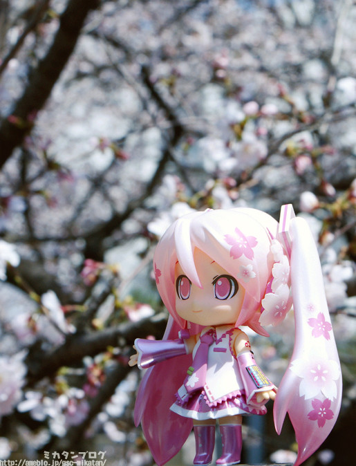 a girl in a short pink dress standing near a blooming tree