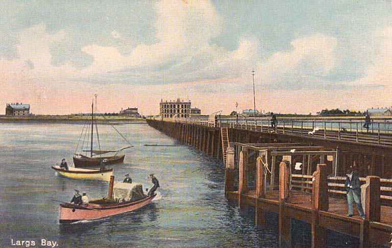 an old painting depicts boats docked at a pier