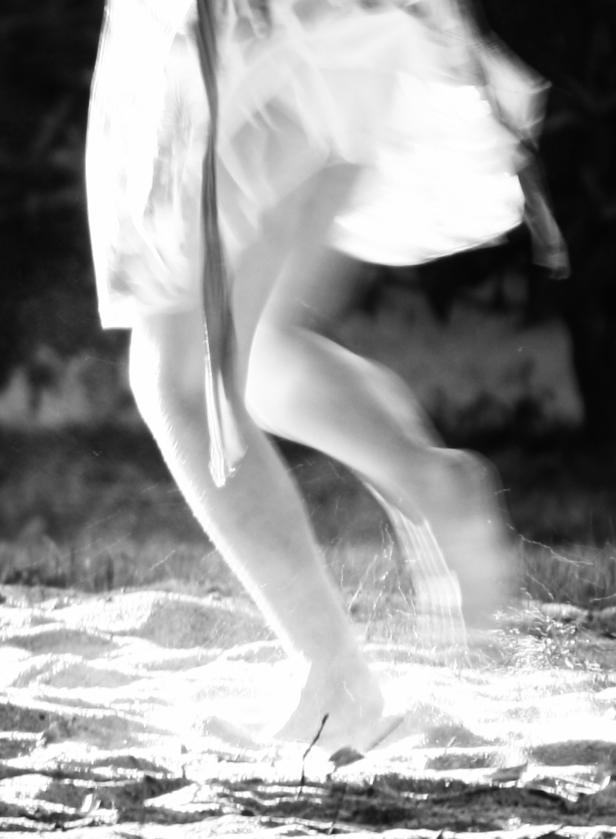 a woman's leg is blurry while walking on the ground
