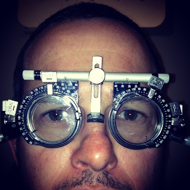 a man with some kind of glasses on his eye