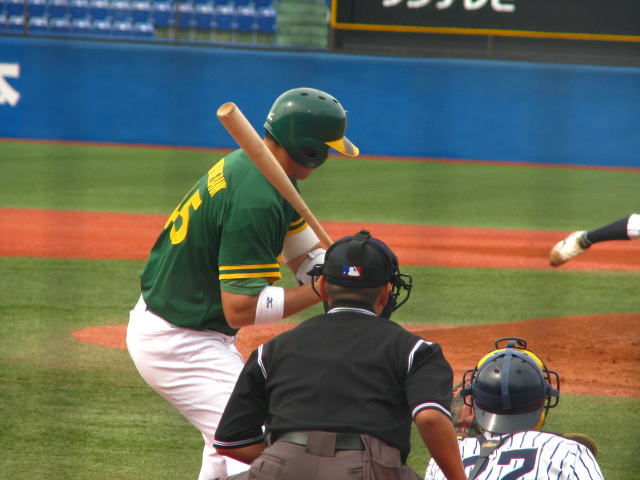 baseball player with bat in the middle of the game
