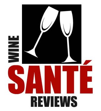 a red and white logo for wine santa