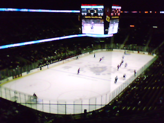 an ice rink is shown with fans watching