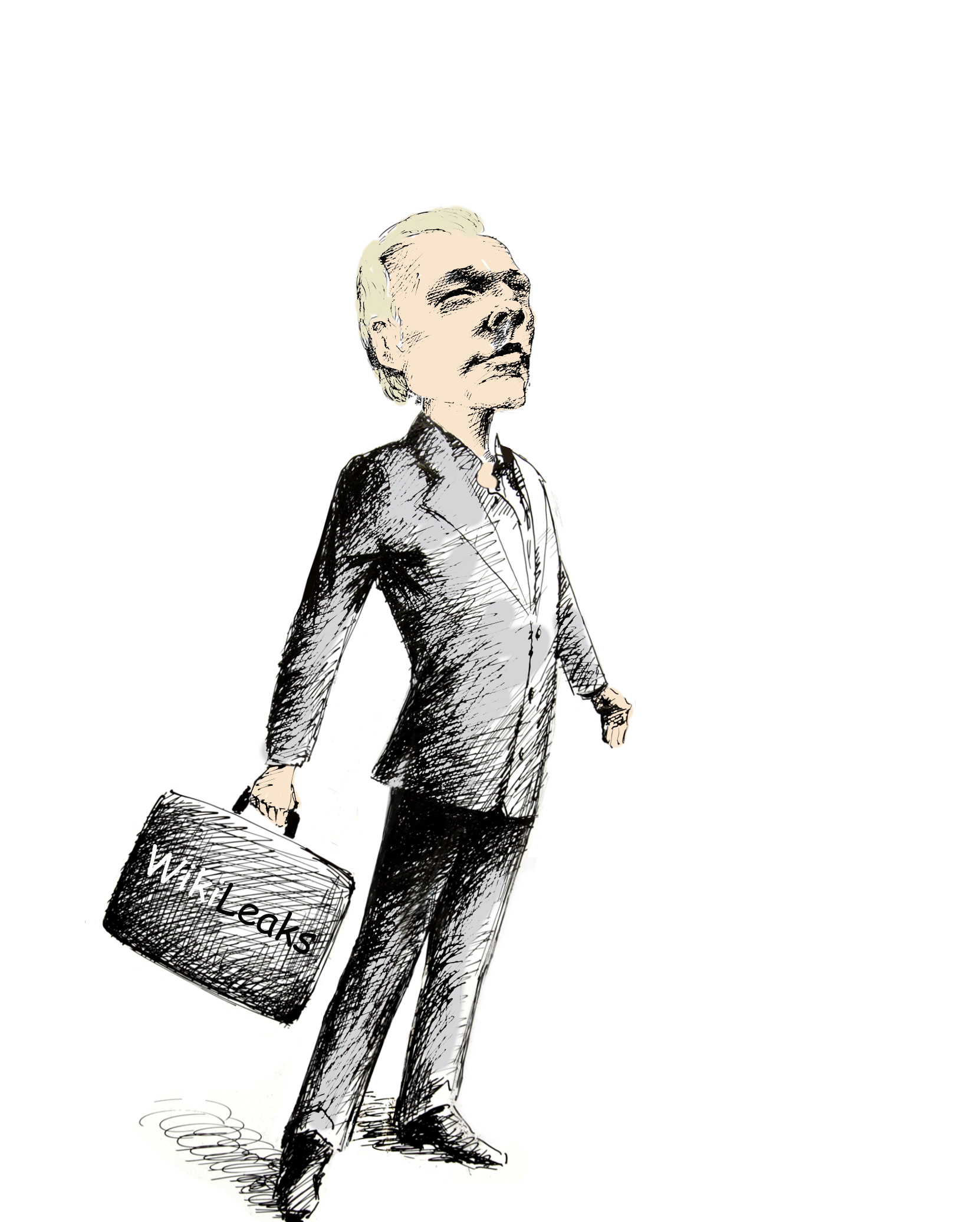 a drawing of a man in a suit carrying a briefcase