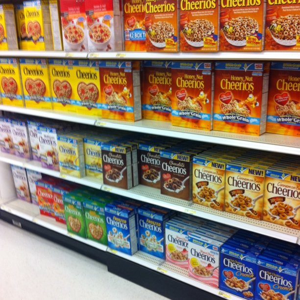 cereal in a grocery store display