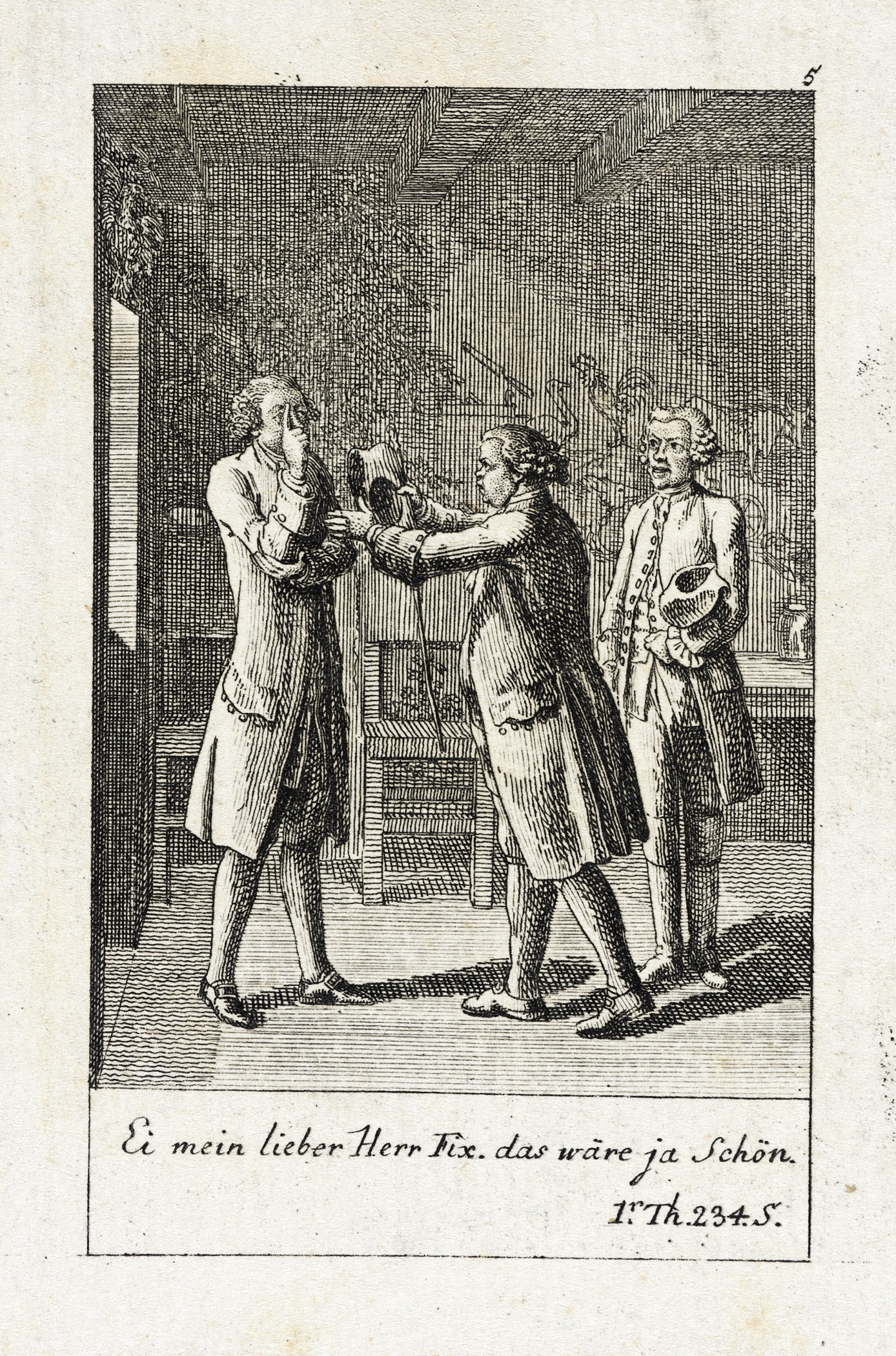 an old engraving shows three men talking