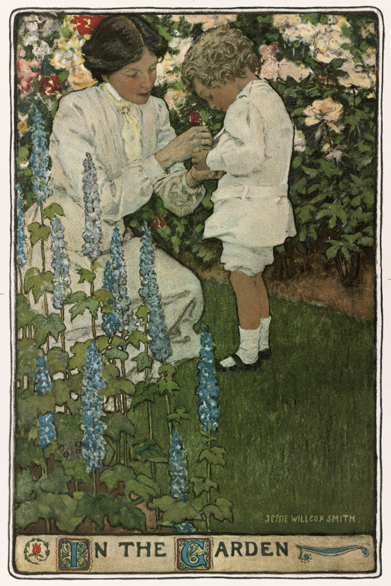 a vintage image of two young children outside in the garden