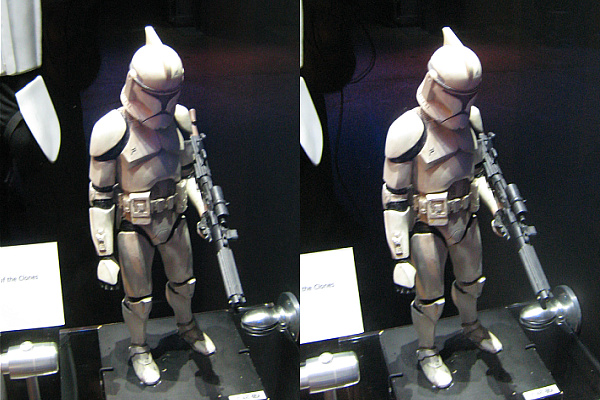 the sides of star wars costumes show a man dressed as a clone soldier