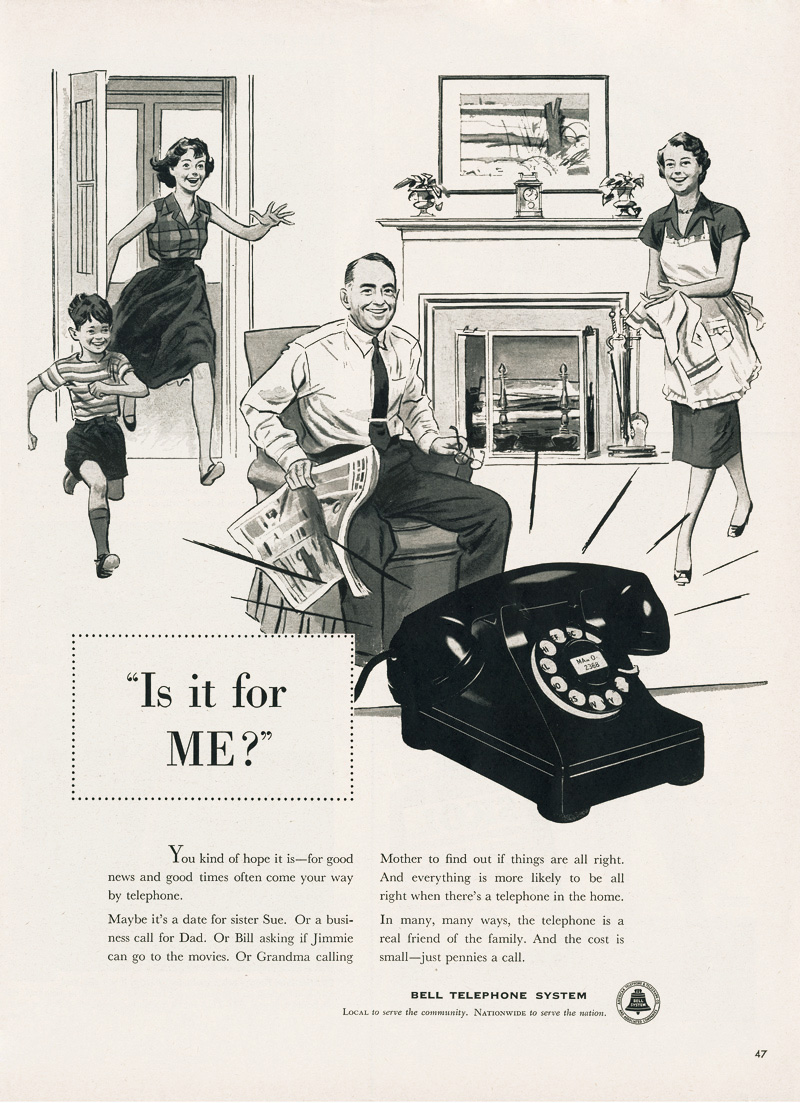 an old phone and two women with a child