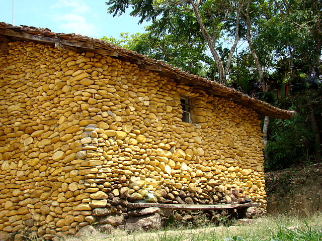 a large wall that has rocks on it