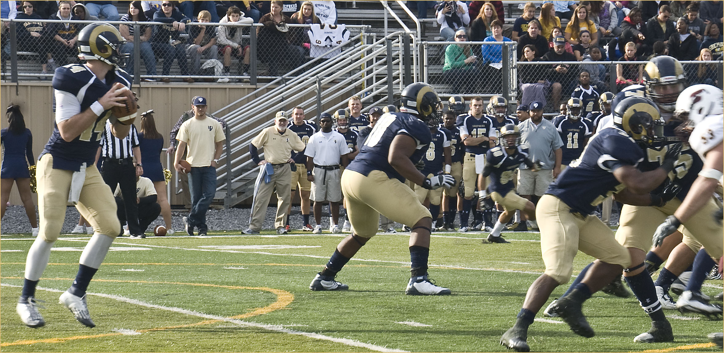 a group of football players playing on a field