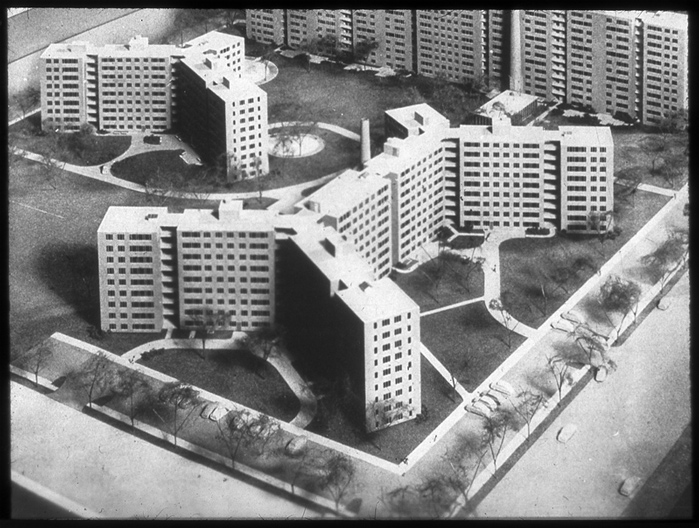 a group of buildings in the shape of a circle