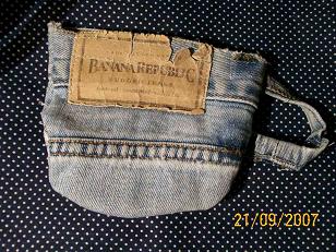 a blue jean piece with a small tag