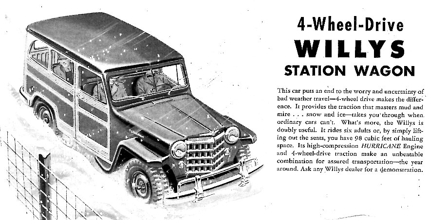 an ad for a station wagon, a service vehicle, and some other things