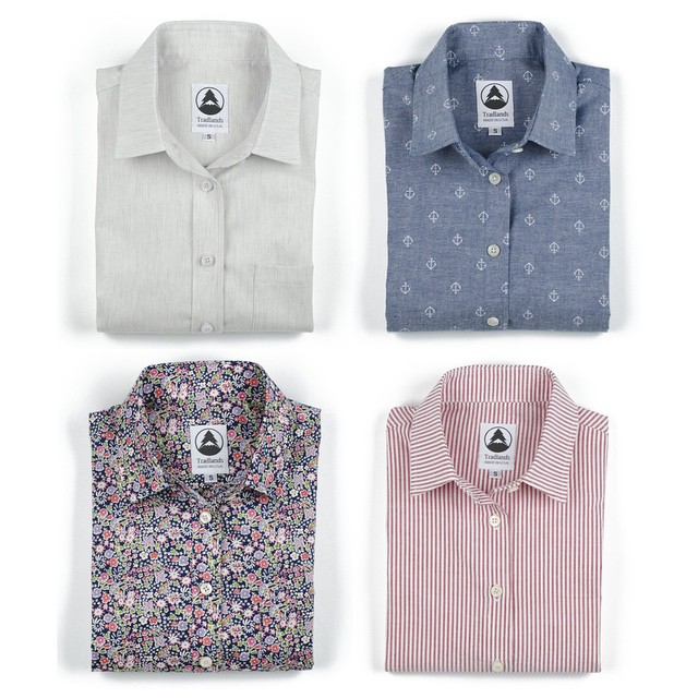 four shirts lined up together, in three different colors