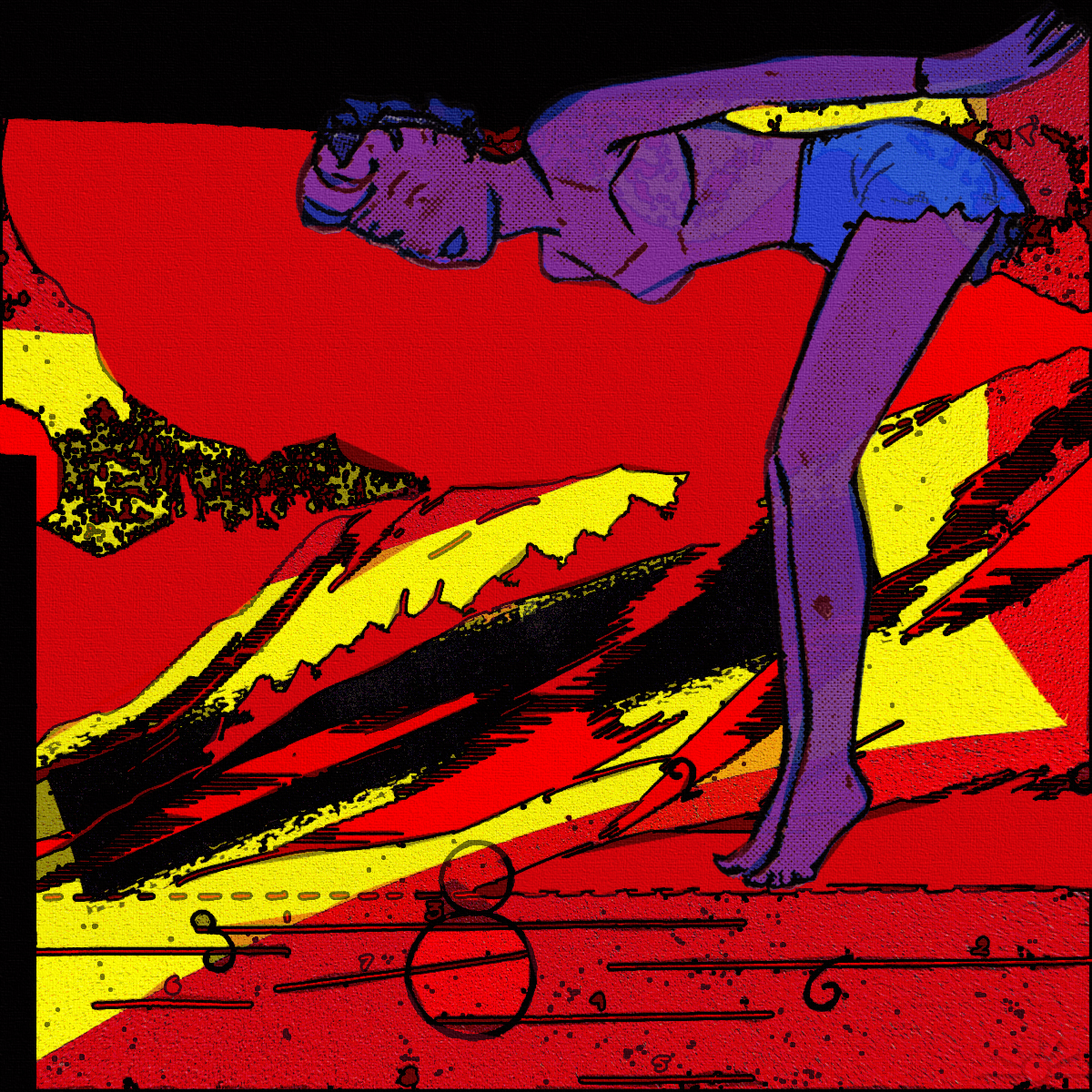 a person jumping in the air with a red and yellow background