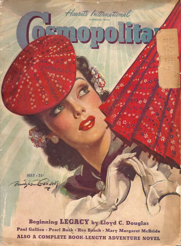 the front cover of an old magazine featuring a girl wearing red hair