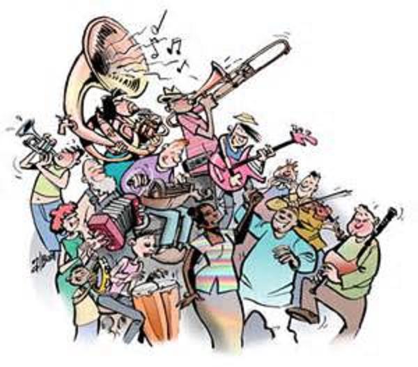a cartoon of a bunch of people playing the guitar