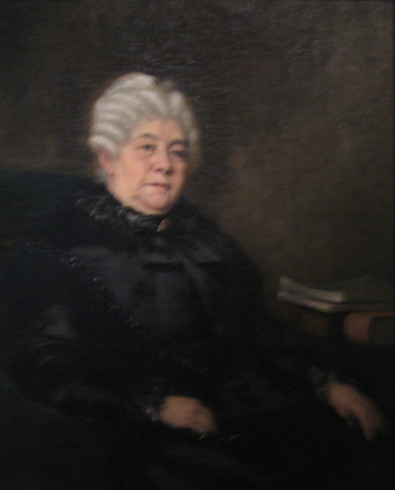 an old portrait of a woman with white hair