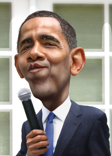 a cut out of president obama holding a microphone