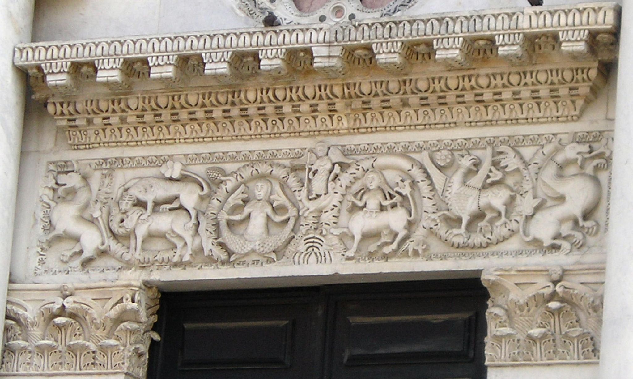 carved design on the side of a building