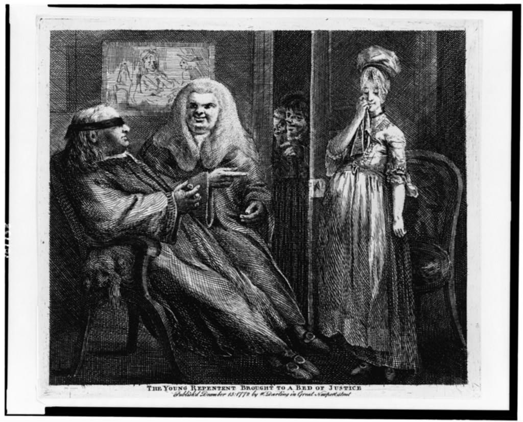 an old engraving depicts a man standing beside a woman
