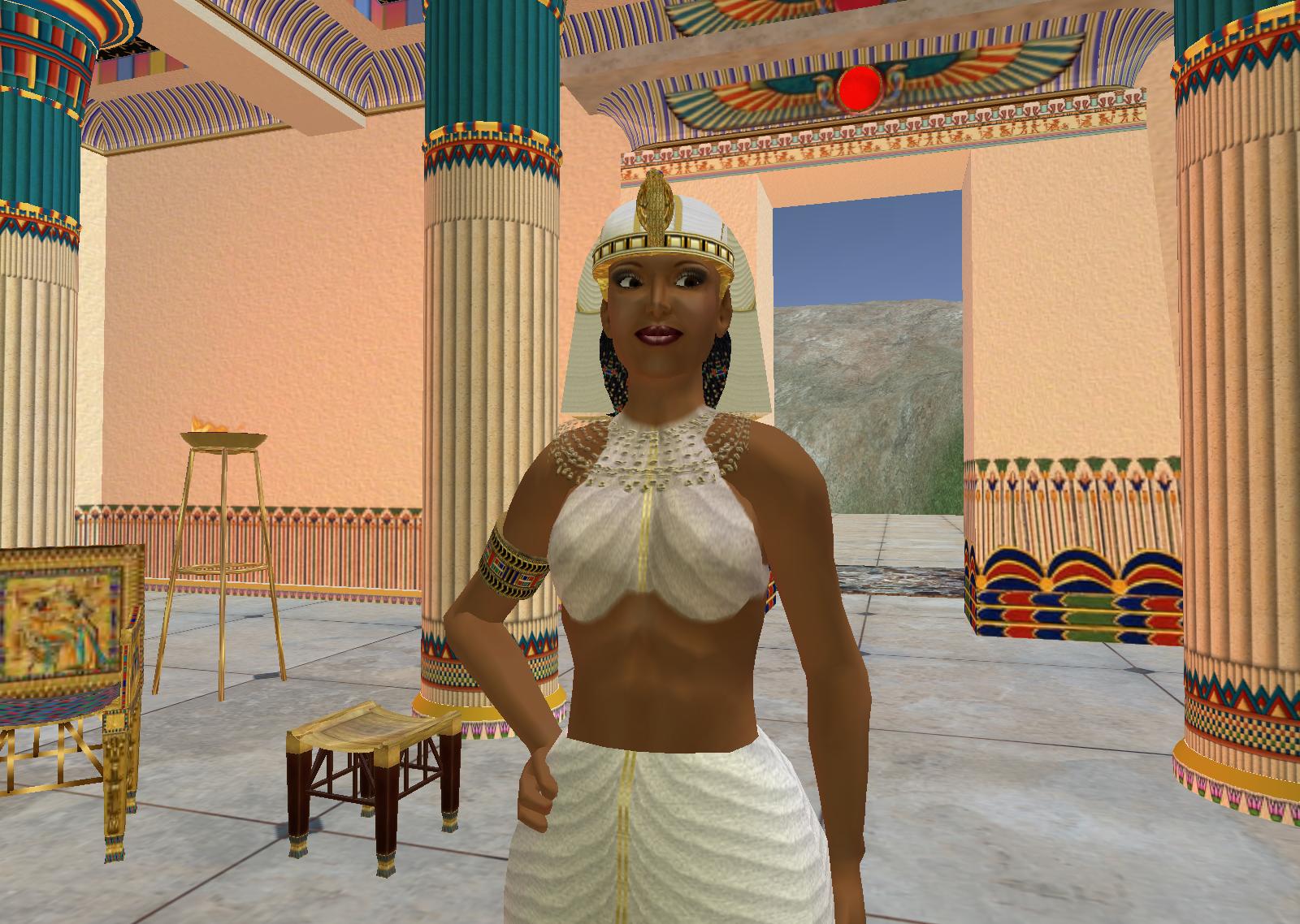 the animated illustration features a black female in a traditional egyptian dress