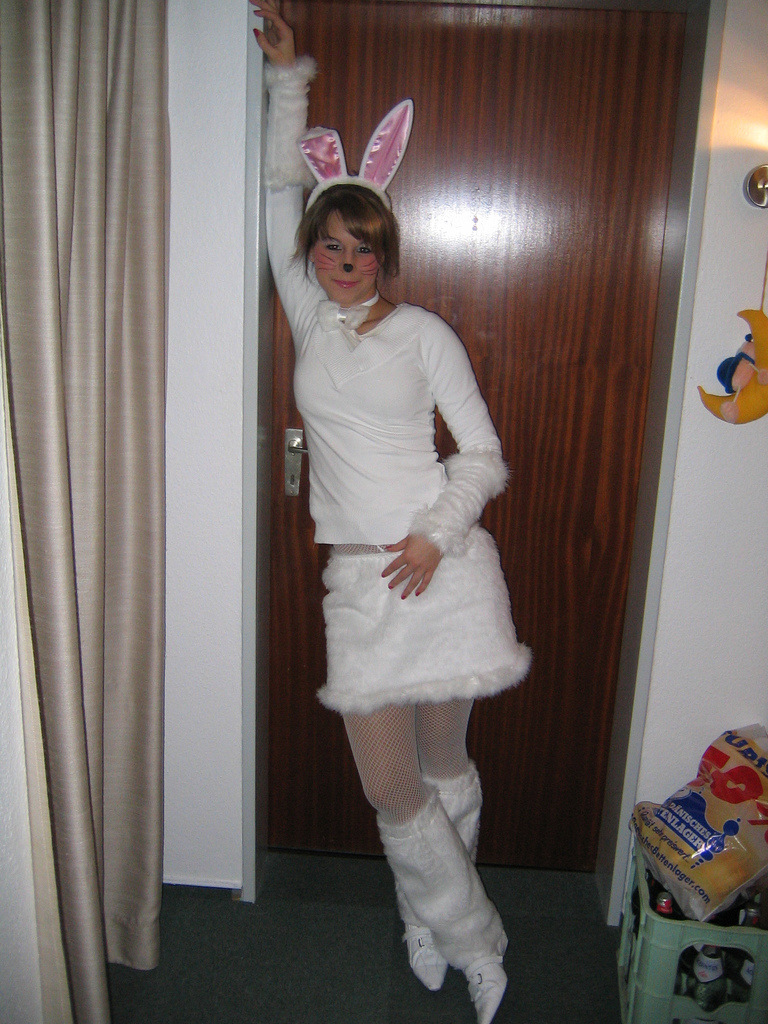 woman dressed up as bunny for halloween