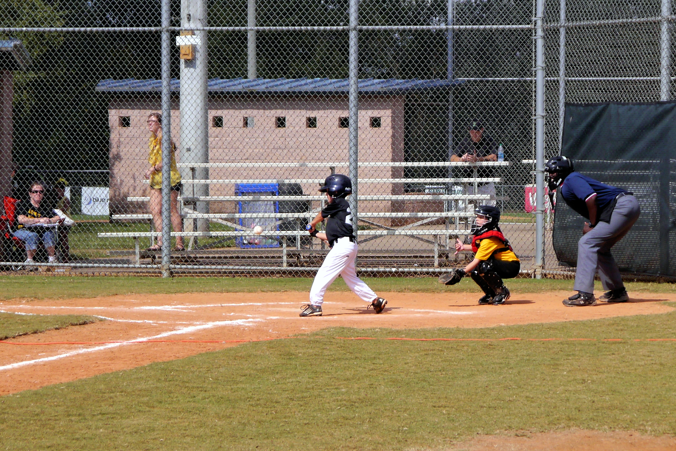 several s playing baseball near the gate at a park