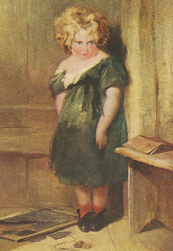 a painting depicting a woman in green dress