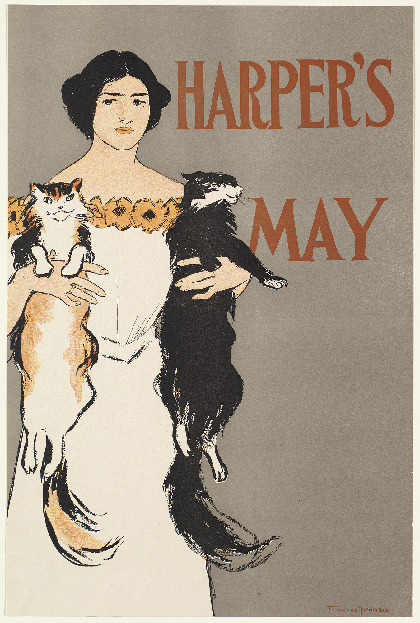 a poster for harper's day showing a woman holding a cat and a dog