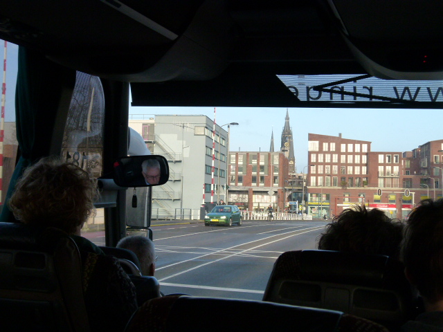 inside view of traffic passing on the street