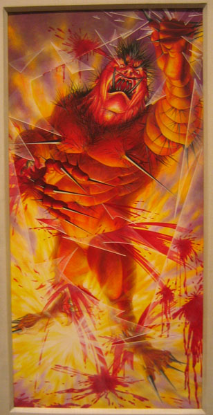 a painting of a giant creature with a fire and flames design