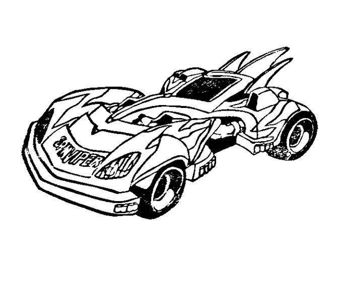 a batmobile coloring page with a black outline