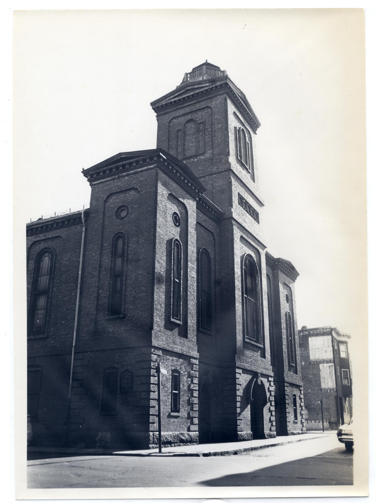 this is a black and white picture of an old church