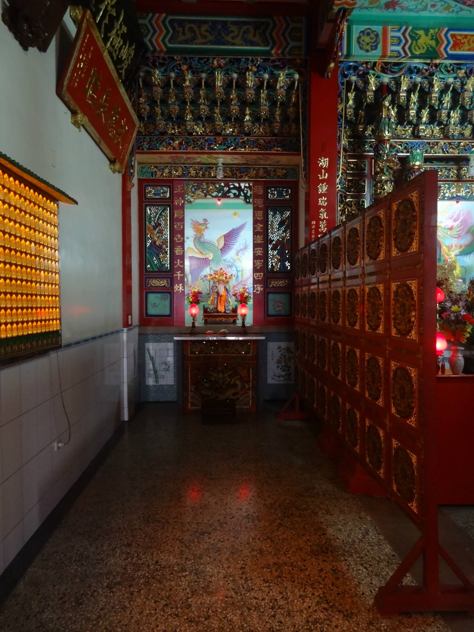 this hallway has chinese decorations on the walls