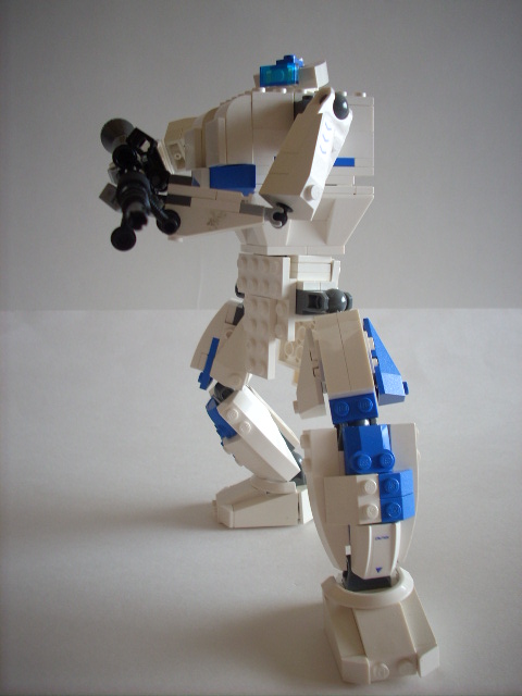 a white and blue robot is seen in this picture