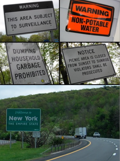 there are multiple pictures of different signs on the road