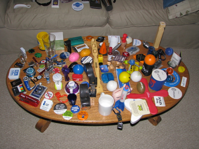 a coffee table with various items on it