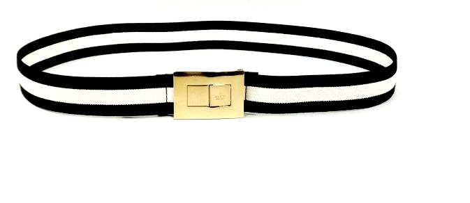 a pair of black and white straps with a gold clasp on the bottom
