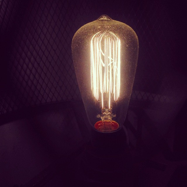 a close up of a light bulb with long filigrees