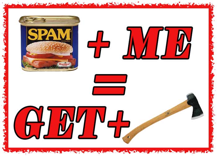 a can of spam and a hammer with a stick