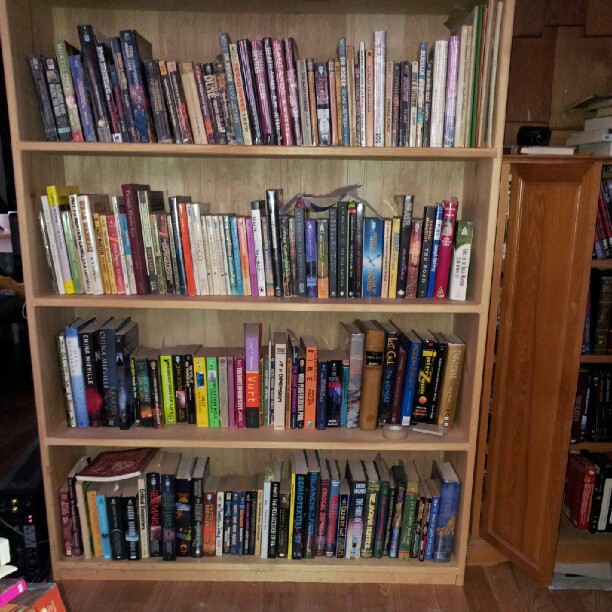 this bookcase is full of several books