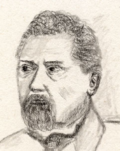 pencil drawing of a man looking intently at soing