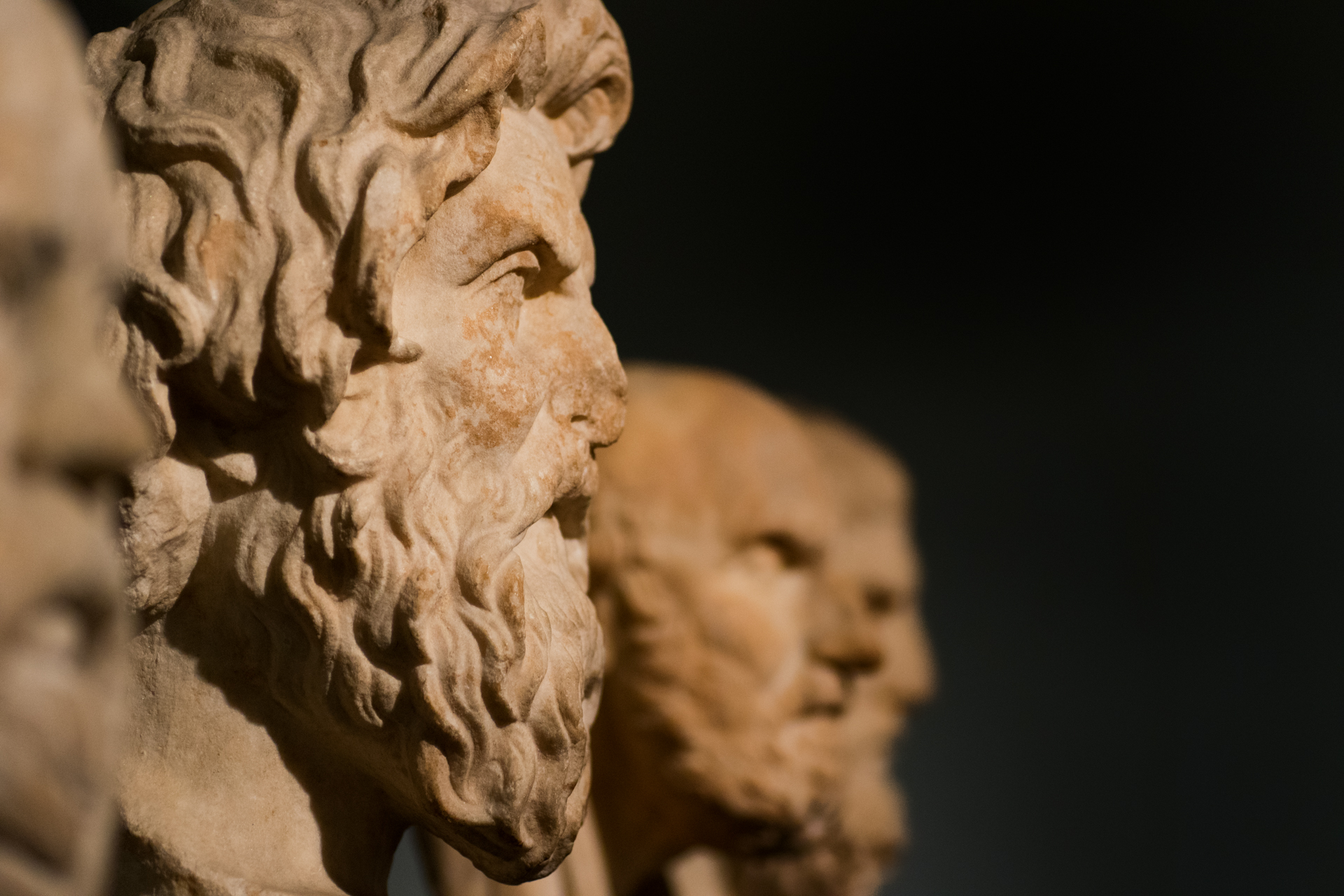 a close - up po of heads from some statues