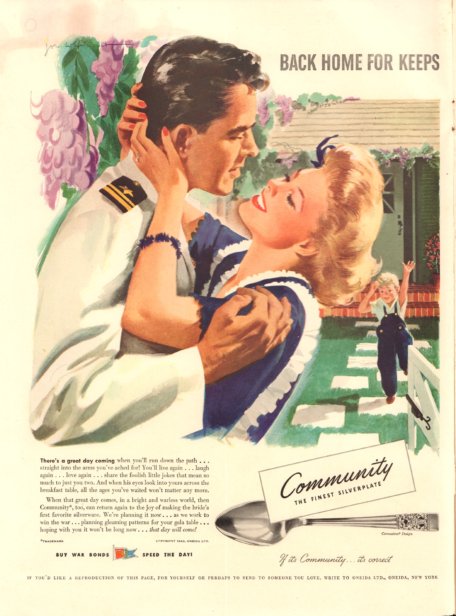 an old advertit shows a sailor hugging a lady